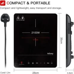 IsEasy Single Induction Cooker 2100W Portable Induction Hob With Slim Black Crystal Panel Body, Induction Plate With 9 Power Levels Setting, Max & Min Function, 8-hours Timer, Safety Lock -Kitchen Appliances Shop 100028462 4