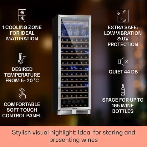 Klarstein Vinovilla Grande 165 Built-in Uno Wine Fridge 425l 165Fl. 3-colour Glass Door 4 Klarstein Vinovilla Grande 165 Built-in Uno Wine Fridge 425l 165Fl. 3-colour Glass Door - Image 2