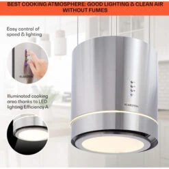 Klarstein Tron Ambience Island Extractor Hood Ø38cm Convection 540m³ / H LED Stainless Steel 10 Klarstein Tron Ambience Island Extractor Hood Ø38cm Convection 540m³ / H LED Stainless Steel -Kitchen Appliances Shop 22969593 4