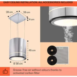 Klarstein Tron Ambience Island Extractor Hood Ø38cm Convection 540m³ / H LED Stainless Steel 11 Klarstein Tron Ambience Island Extractor Hood Ø38cm Convection 540m³ / H LED Stainless Steel -Kitchen Appliances Shop 22969593 5