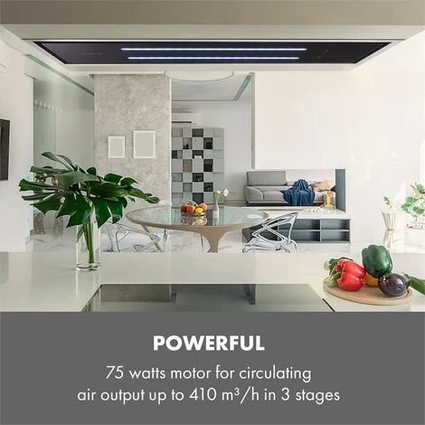 Klarstein High Line Ceiling Hood 77cm 410 M3 / H 75W 3 Steps Remote Control Black 3 Klarstein High Line Ceiling Hood 77cm 410 M3 / H 75W 3 Steps Remote Control Black - Image 2