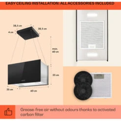 Klarstein Kronleuchter L Island Exhaust Hood 60cm Exhaust Air: 590m³ / H LED Touch Black -Kitchen Appliances Shop 22969885 5