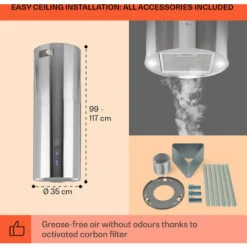 Klarstein Beretta Island Cooker Extractor Hood Ø35cm Exhaust / Circulating Air 650m³ / H LED Stainless Steel 11 Klarstein Beretta Island Cooker Extractor Hood Ø35cm Exhaust / Circulating Air 650m³ / H LED Stainless Steel -Kitchen Appliances Shop 22970406 5