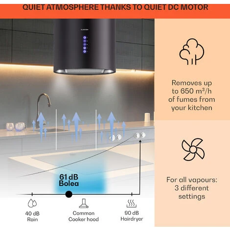 Klarstein Klarstein Beretta Island Cooker Extractor Hood Ø35cm Exhaust / Circulating Air 650m³ / H LED Black 5 Klarstein Klarstein Beretta Island Cooker Extractor Hood Ø35cm Exhaust / Circulating Air 650m³ / H LED Black - Image 3