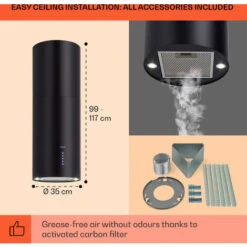 Klarstein Klarstein Beretta Island Cooker Extractor Hood Ø35cm Exhaust / Circulating Air 650m³ / H LED Black 11 Klarstein Klarstein Beretta Island Cooker Extractor Hood Ø35cm Exhaust / Circulating Air 650m³ / H LED Black -Kitchen Appliances Shop 22970410 5