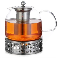Monzana Teapot With Warmer And Sieve Insert 1,5l Tea Maker Made Of Borosilicate Glass Stainless Steel Lid Dishwasher-Safe -Kitchen Appliances Shop 25899142 2
