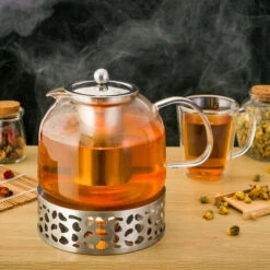 Monzana Teapot With Warmer And Sieve Insert 1,5l Tea Maker Made Of Borosilicate Glass Stainless Steel Lid Dishwasher-Safe -Kitchen Appliances Shop 25899142 3