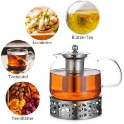 Monzana Teapot With Warmer And Sieve Insert 1,5l Tea Maker Made Of Borosilicate Glass Stainless Steel Lid Dishwasher-Safe -Kitchen Appliances Shop 25899142 4
