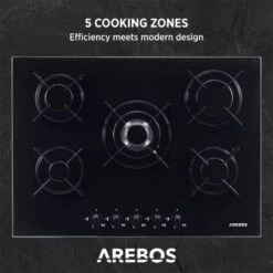 AREBOS Gas Hob 5 Burners Glass Ceramic Incl. Pot Rack & Ignition Fuse Autarkic Suitable For Natural Gas Or Propane Gas Gas Cooker Gas Cooker 9 AREBOS Gas Hob 5 Burners Glass Ceramic Incl. Pot Rack & Ignition Fuse Autarkic Suitable For Natural Gas Or Propane Gas Gas Cooker Gas Cooker -Kitchen Appliances Shop 28597997 3