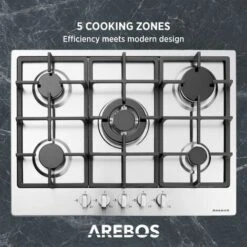 AREBOS Stainless Steel Gas Cooker - 5 Burners - 68 Cm -Kitchen Appliances Shop 28598036 4