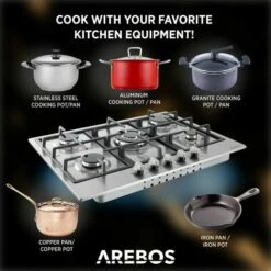 AREBOS Stainless Steel Gas Cooker - 5 Burners - 68 Cm -Kitchen Appliances Shop 28598036 5