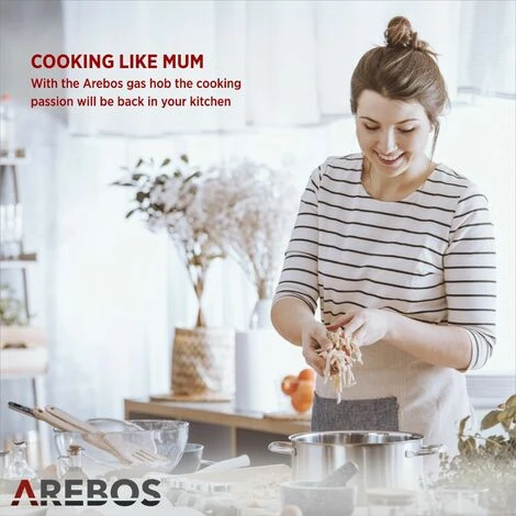 AREBOS Gas Stove 4 Flames Stainless Steel Incl. Grates & Safety Pilot Self-sufficient Suitable For Natural Gas And Propane Gas Gas Hob Gas Cooker 5 AREBOS Gas Stove 4 Flames Stainless Steel Incl. Grates & Safety Pilot Self-sufficient Suitable For Natural Gas And Propane Gas Gas Hob Gas Cooker - Image 3