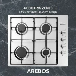 AREBOS Gas Stove 4 Flames Stainless Steel Incl. Grates & Safety Pilot Self-sufficient Suitable For Natural Gas And Propane Gas Gas Hob Gas Cooker 10 AREBOS Gas Stove 4 Flames Stainless Steel Incl. Grates & Safety Pilot Self-sufficient Suitable For Natural Gas And Propane Gas Gas Hob Gas Cooker -Kitchen Appliances Shop 28598145 4