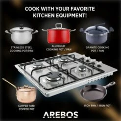 AREBOS Gas Stove 4 Flames Stainless Steel Incl. Grates & Safety Pilot Self-sufficient Suitable For Natural Gas And Propane Gas Gas Hob Gas Cooker 11 AREBOS Gas Stove 4 Flames Stainless Steel Incl. Grates & Safety Pilot Self-sufficient Suitable For Natural Gas And Propane Gas Gas Hob Gas Cooker -Kitchen Appliances Shop 28598145 5