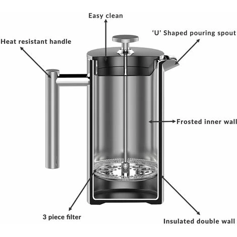 French Press Cafetiere Steel Coffee Maker FREE Filters & Spoons 350ml M&W 7 French Press Cafetiere Steel Coffee Maker FREE Filters & Spoons 350ml M&W - Image 5