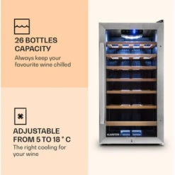 Klarstein Vinamour 26 Uno Wine Refrigerator 26 Bottles 88 Litres Stainless Steel LED -Kitchen Appliances Shop 33503294 3