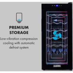 Klarstein Shiraz 18 Slim Uno Wine Refrigerator 50l 18Fl Touch Control Panel 5-18°C -Kitchen Appliances Shop 33503467 5