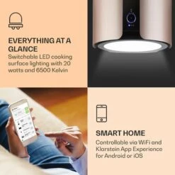 Klarstein Skyfall Smart, Island Extractor Hood, Ø45cm, Circulating Air, 402m³ / H, LED, Stainless Steel, Gold -Kitchen Appliances Shop 33504293 3