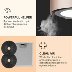 Klarstein Skyfall Smart, Island Extractor Hood, Ø45cm, Circulating Air, 402m³ / H, LED, Stainless Steel, Gold -Kitchen Appliances Shop 33504293 5