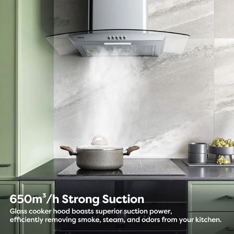 CIARRA 650m3/h 60cm Cooker Hood With Carbon Filter Class A Stainless Steel Glass Extractor Hood -506SS60 4 CIARRA 650m3/h 60cm Cooker Hood With Carbon Filter Class A Stainless Steel Glass Extractor Hood -506SS60 - Image 2