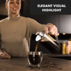 Klarstein Glaswerk Ristretto, French Press, 0.35 Litre, Borosilicate Glass, Stainless Steel, Walnut Wood -Kitchen Appliances Shop 42770286 4