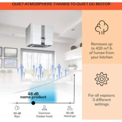 Klarstein Futurelight Smart Island Bonnet Recirculation 420m³/h LED Stainless Steel -Kitchen Appliances Shop 50828013 3