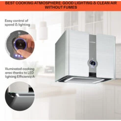 Klarstein Futurelight Smart Island Bonnet Recirculation 420m³/h LED Stainless Steel -Kitchen Appliances Shop 50828013 4