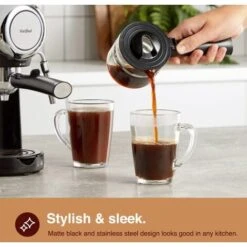 VonShef 4 Bar Espresso Machine - Black Coffee Maker With 4 Cup Capacity, Removable Easy Clean Drip Tray, Stainless Steel Filter, Control Dial & Milk Frothing For Espressos, Cappuccinos & Lattes - 800W -Kitchen Appliances Shop 54924687 5