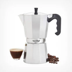 VonShef Aluminium Stovetop Coffee Maker 12 Cup (600ml) - Italian Style Espresso Maker Moka Pot For Ground Coffee Cappuccinos, Lattes, Flat Whites - Includes A Free Replacement Gasket And Filter