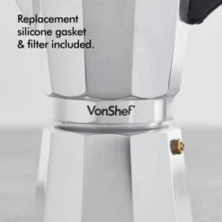 VonShef 6 Cup/300ml Italian Espresso Coffee Maker Moka Stove Top Macchinetta Includes A Replacement Gasket And Filter 11 VonShef 6 Cup/300ml Italian Espresso Coffee Maker Moka Stove Top Macchinetta Includes A Replacement Gasket And Filter -Kitchen Appliances Shop 54924887 5