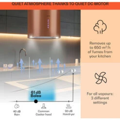 Klarstein Beretta, Island Extractor Hood, Ø 35 Cm, Exhaust / Circulating Air, 650m³ / H, LED, Copper -Kitchen Appliances Shop 56581942 3