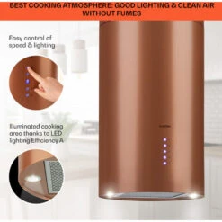 Klarstein Beretta, Island Extractor Hood, Ø 35 Cm, Exhaust / Circulating Air, 650m³ / H, LED, Copper -Kitchen Appliances Shop 56581942 4