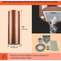 Klarstein Beretta, Island Extractor Hood, Ø 35 Cm, Exhaust / Circulating Air, 650m³ / H, LED, Copper -Kitchen Appliances Shop 56581942 5