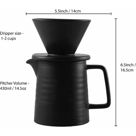 500ML Pour Coffee Maker Set, Premium Ceramic V60 Dripper And Decanter, 1-2 Cup Home Filter Coffee Maker (Black) 7 500ML Pour Coffee Maker Set, Premium Ceramic V60 Dripper And Decanter, 1-2 Cup Home Filter Coffee Maker (Black) - Image 5