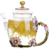 Glass Teapot - 280 Ml (9.47 Oz) - Glass Teapot With France Enamel Chrysanthemum Flower/Heat Resistant Glass Teapot Kettle With Strainer For Blooming Tea, Loose Leaf Tea -Kitchen Appliances Shop 60699922 1