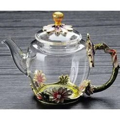 Glass Teapot - 280 Ml (9.47 Oz) - Glass Teapot With France Enamel Chrysanthemum Flower/Heat Resistant Glass Teapot Kettle With Strainer For Blooming Tea, Loose Leaf Tea 9 Glass Teapot - 280 Ml (9.47 Oz) - Glass Teapot With France Enamel Chrysanthemum Flower/Heat Resistant Glass Teapot Kettle With Strainer For Blooming Tea, Loose Leaf Tea -Kitchen Appliances Shop 60699922 3