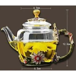 Glass Teapot - 280 Ml (9.47 Oz) - Glass Teapot With France Enamel Chrysanthemum Flower/Heat Resistant Glass Teapot Kettle With Strainer For Blooming Tea, Loose Leaf Tea 10 Glass Teapot - 280 Ml (9.47 Oz) - Glass Teapot With France Enamel Chrysanthemum Flower/Heat Resistant Glass Teapot Kettle With Strainer For Blooming Tea, Loose Leaf Tea -Kitchen Appliances Shop 60699922 4