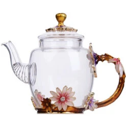Glass Teapot - 280 Ml (9.47 Oz) - Glass Teapot With France Enamel Chrysanthemum Flower/Heat Resistant Glass Teapot Kettle With Strainer For Blooming Tea, Loose Leaf Tea 11 Glass Teapot - 280 Ml (9.47 Oz) - Glass Teapot With France Enamel Chrysanthemum Flower/Heat Resistant Glass Teapot Kettle With Strainer For Blooming Tea, Loose Leaf Tea -Kitchen Appliances Shop 60699922 5
