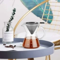 Pour Over Coffee Maker With Stainless Steel Filter, Borosilicate Glass Carafe Manual Coffee Dripper Brewer With Handle, No Paper Filters Needed Hand Drip Coffee Maker (400ml) -Kitchen Appliances Shop 60700304 3