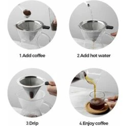 Pour Over Coffee Maker With Stainless Steel Filter, Borosilicate Glass Carafe Manual Coffee Dripper Brewer With Handle, No Paper Filters Needed Hand Drip Coffee Maker (400ml) -Kitchen Appliances Shop 60700304 5