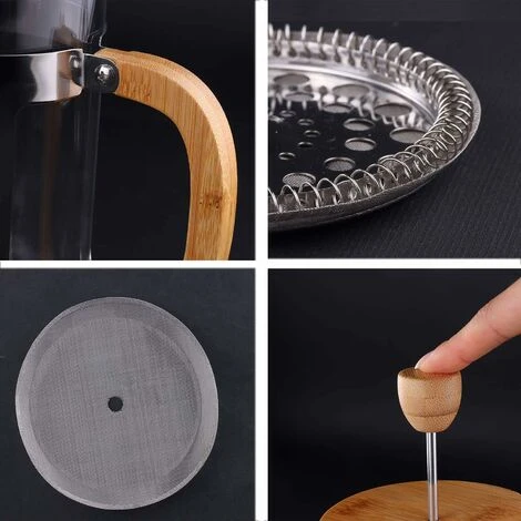 French Press Coffee Maker, Cafetiere Coffee Plunger 350ml 12oz 1-2 Cup, Small Tea Press Borosilicate Glass With Bamboo Handle 5 French Press Coffee Maker, Cafetiere Coffee Plunger 350ml 12oz 1-2 Cup, Small Tea Press Borosilicate Glass With Bamboo Handle - Image 3
