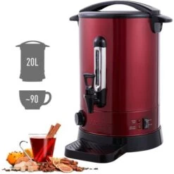 AREBOS Mulled Wine Cooker 1650 W Hot Drink Dispenser 20 L With Drip Tray, Outlet Tap, Thermostat And Overheating Protection Temperature Setting From 30 - 110 °C Red