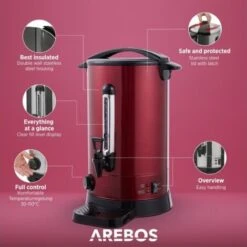 AREBOS Mulled Wine Cooker 1650 W Hot Drink Dispenser 20 L With Drip Tray, Outlet Tap, Thermostat And Overheating Protection Temperature Setting From 30 - 110 °C Red -Kitchen Appliances Shop 63743229 3