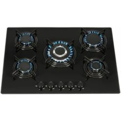 SIA GHG713BL 70cm Black 5 Burner Gas On Glass Hob With Enamel Pan Stands & FFD