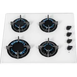 SIA GHG602WH 60cm White 4 Burner Gas On Glass Hob With Cast Iron Pan Stands