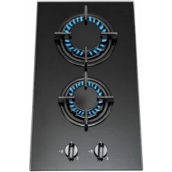 SIA GHG301BL 30cm Black 2 Burner Gas On Glass Domino Hob & Cast Iron Stands