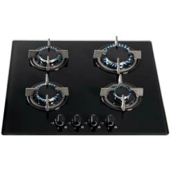 SIA GHG603BL 60cm Black 4 Burner Gas On Glass Hob With Cast Iron Pan Stands