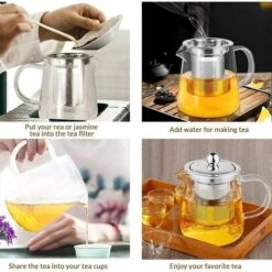 Heat Resistant Glass Teapot With Infuser, Clear Handle, Perfect For Tea And Coffee - (450ml) -Kitchen Appliances Shop 67924862 4