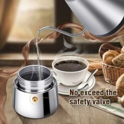 Italian Coffee Maker, Moka Coffee Maker In Stainless Steel Pressure Coffee Maker 200ml Large Capacity Compatible With Induction Hob With Ergonomic Handle -Kitchen Appliances Shop 68261461 4