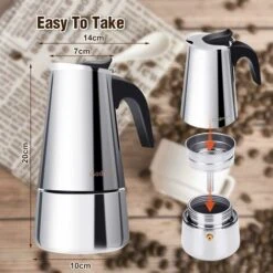 Italian Coffee Maker, Moka Coffee Maker In Stainless Steel Pressure Coffee Maker 300ml Large Capacity Compatible With Induction Hob With Ergonomic Handle -Kitchen Appliances Shop 68262442 4